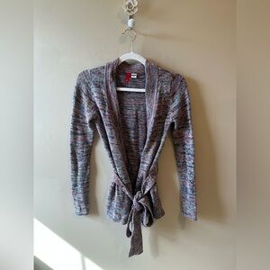 Divided Multicolor Knit Belted Cardigan